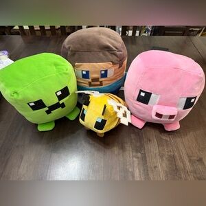 Minecraft Plush Toy Set - Green, Brown, Pink, Yellow